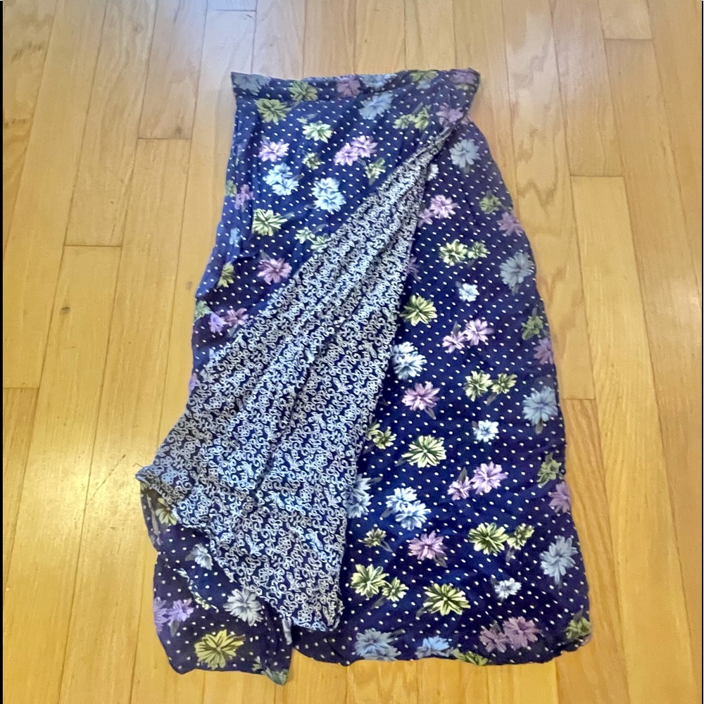 Sag Harbor Petite Reversible Blue Floral Maxi Faux Wrap Skirt